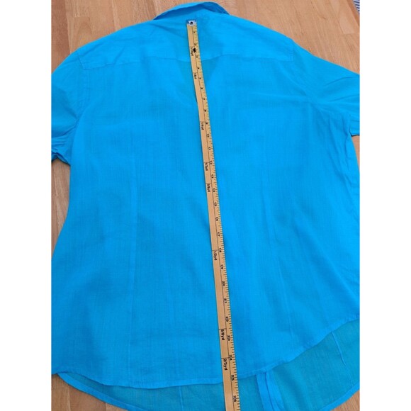 Chico's Shirt Womens 2/L Turquoise Button-Up Roll-Tab Sleeve Tunic Lightweight - Picture 10 of 10